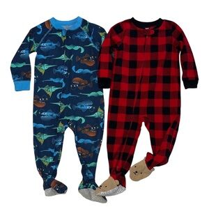 Blue Shark and Red Plaid Footies